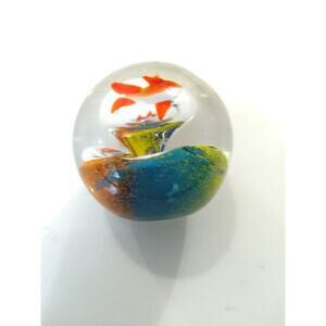 Murano Style blown glass paperweight. Red fish sea life, exquisite dopamine